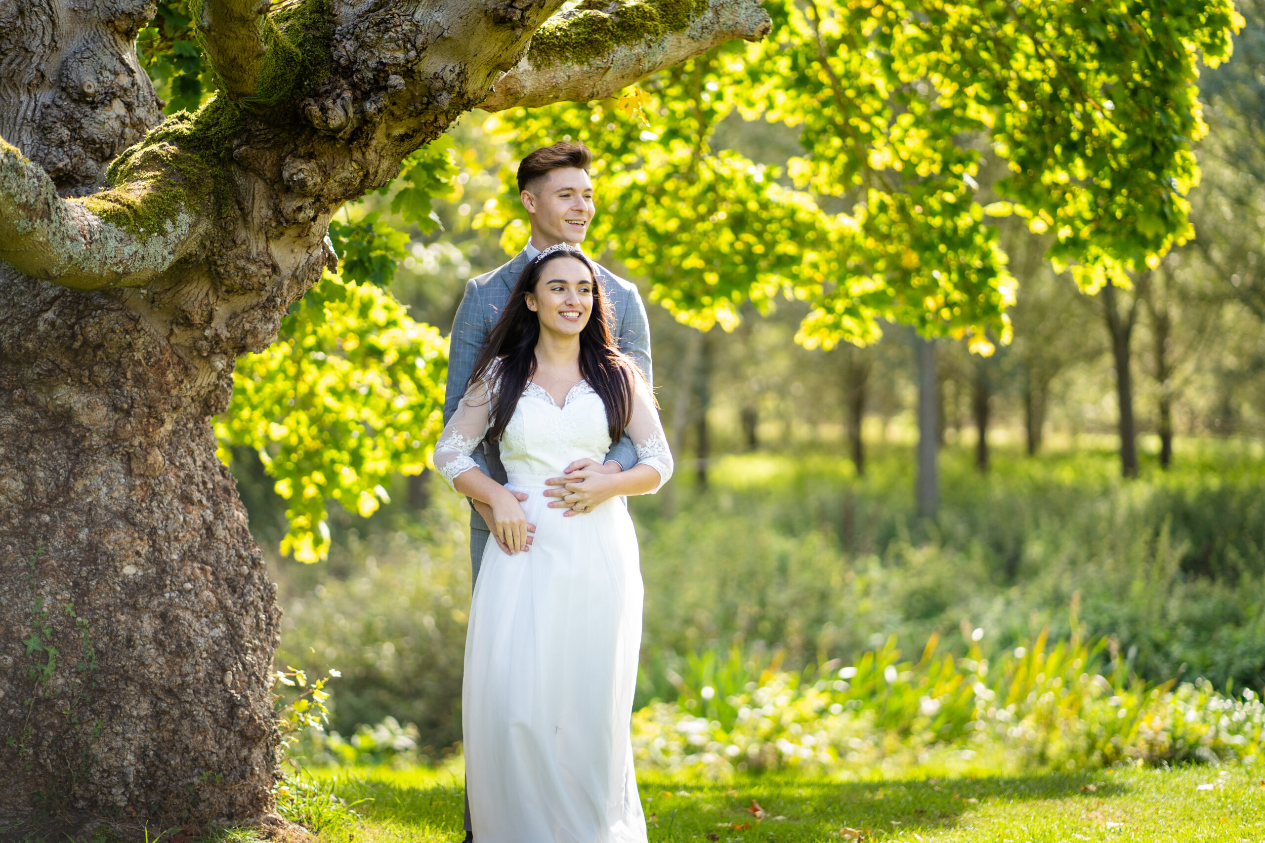 Relaxed portraits of bride and groom photographed by Buckingham wedding photographer