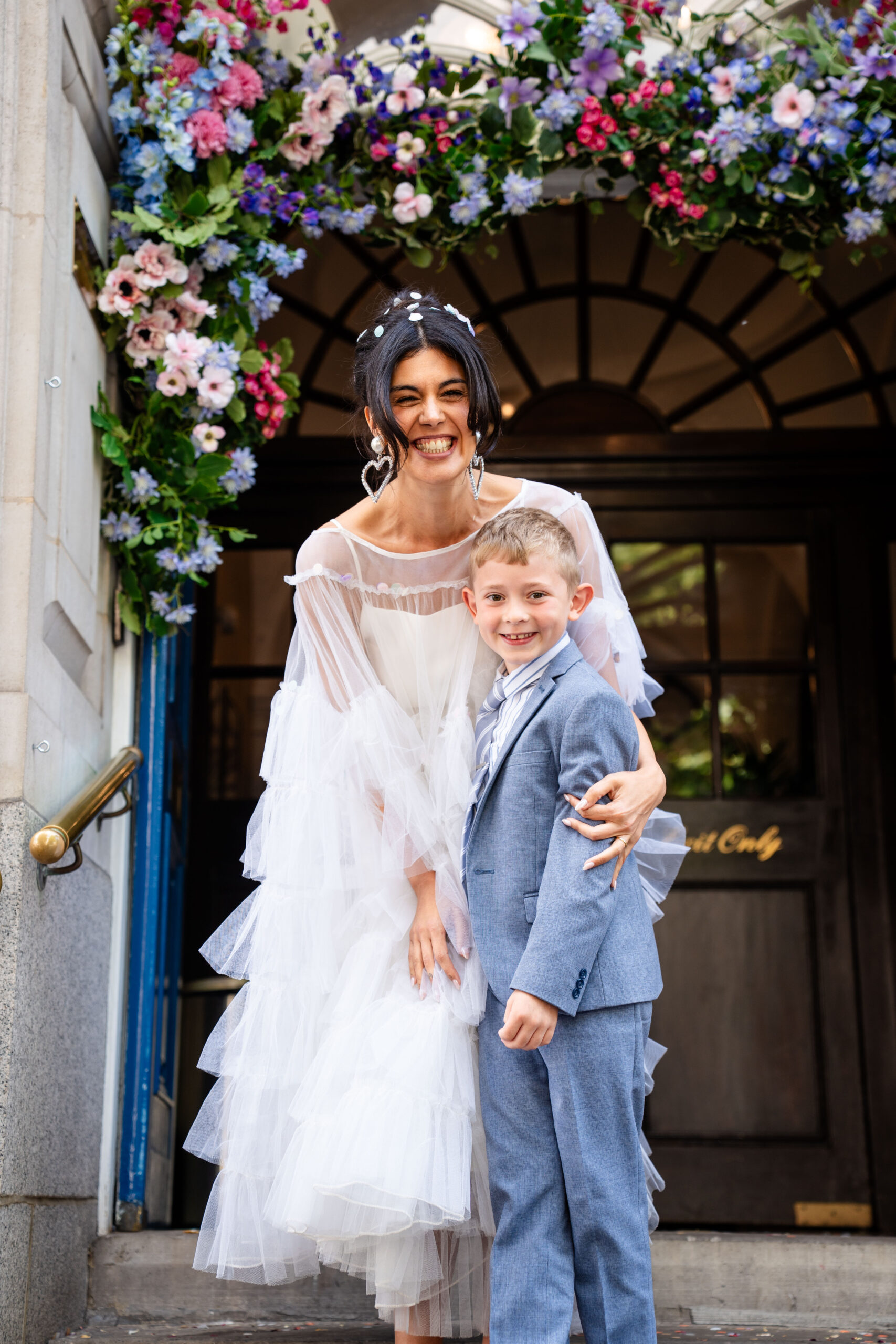 Family Portraits on the steps outside of London Registry Office for this micro wedding