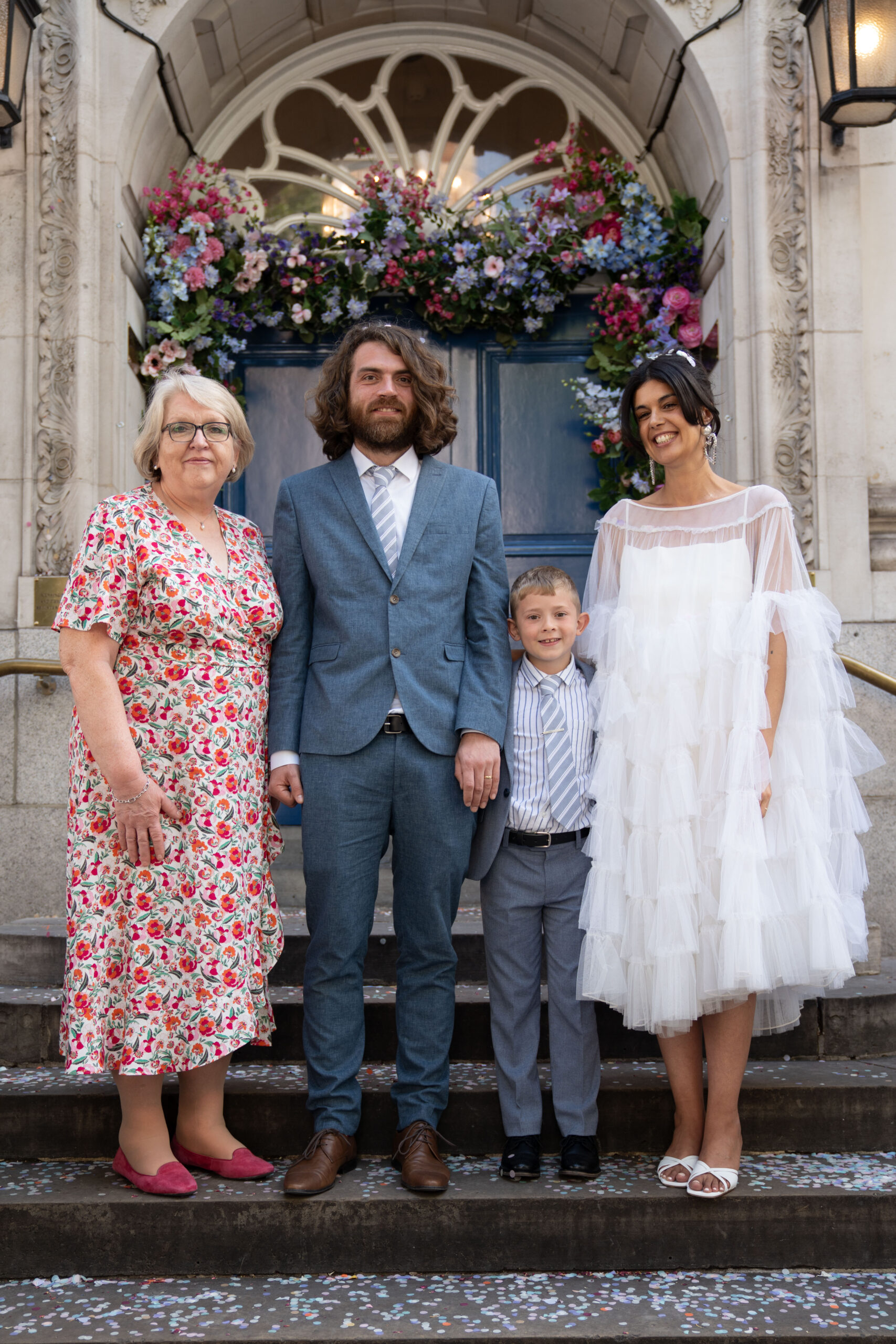 Family portraits outside Chelsea, London Registry Office for a micro wedding