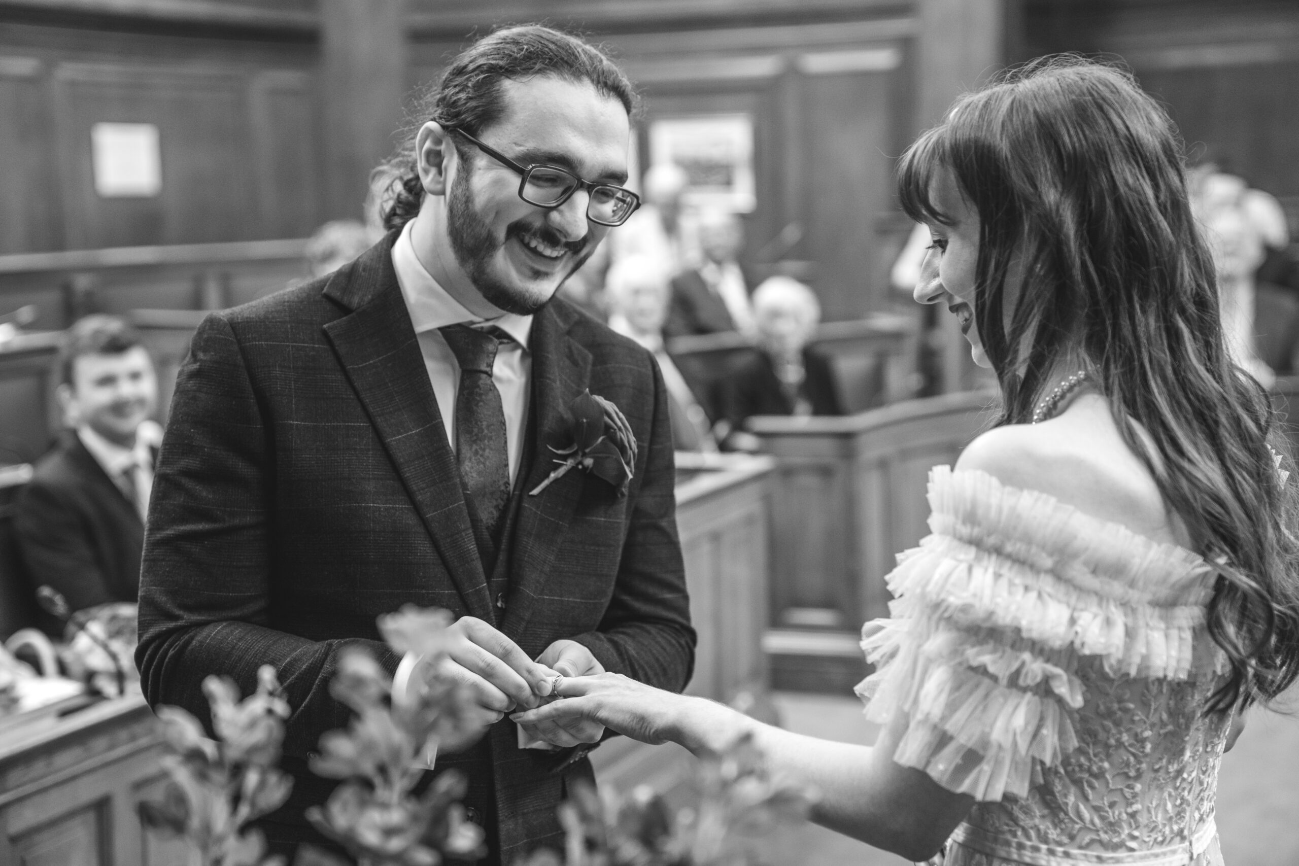 The bride and groom in the ceremony at Camden Town Hall