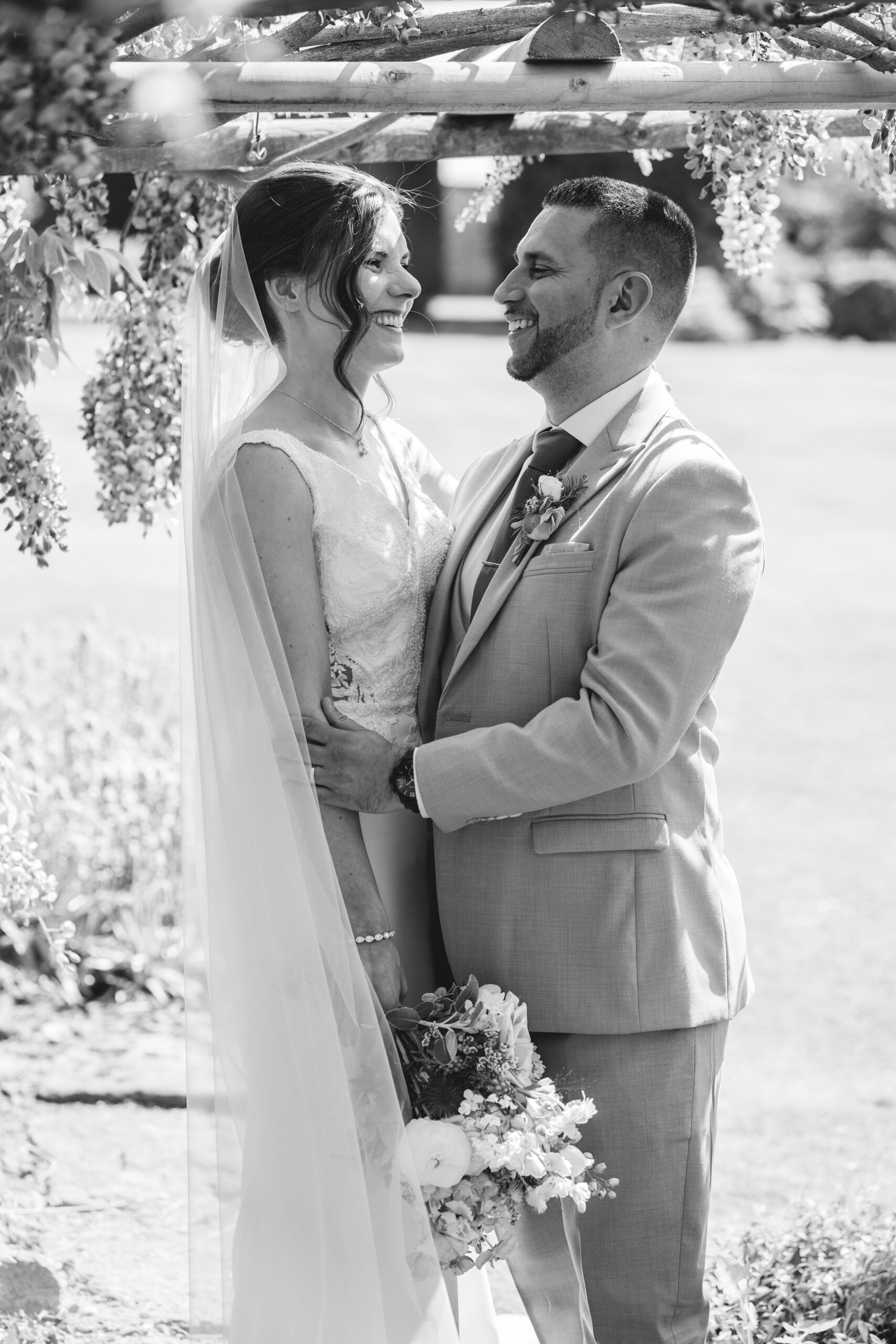Couple portraits in the gardens of Hooton Pagnell Hall in South Yorkshire