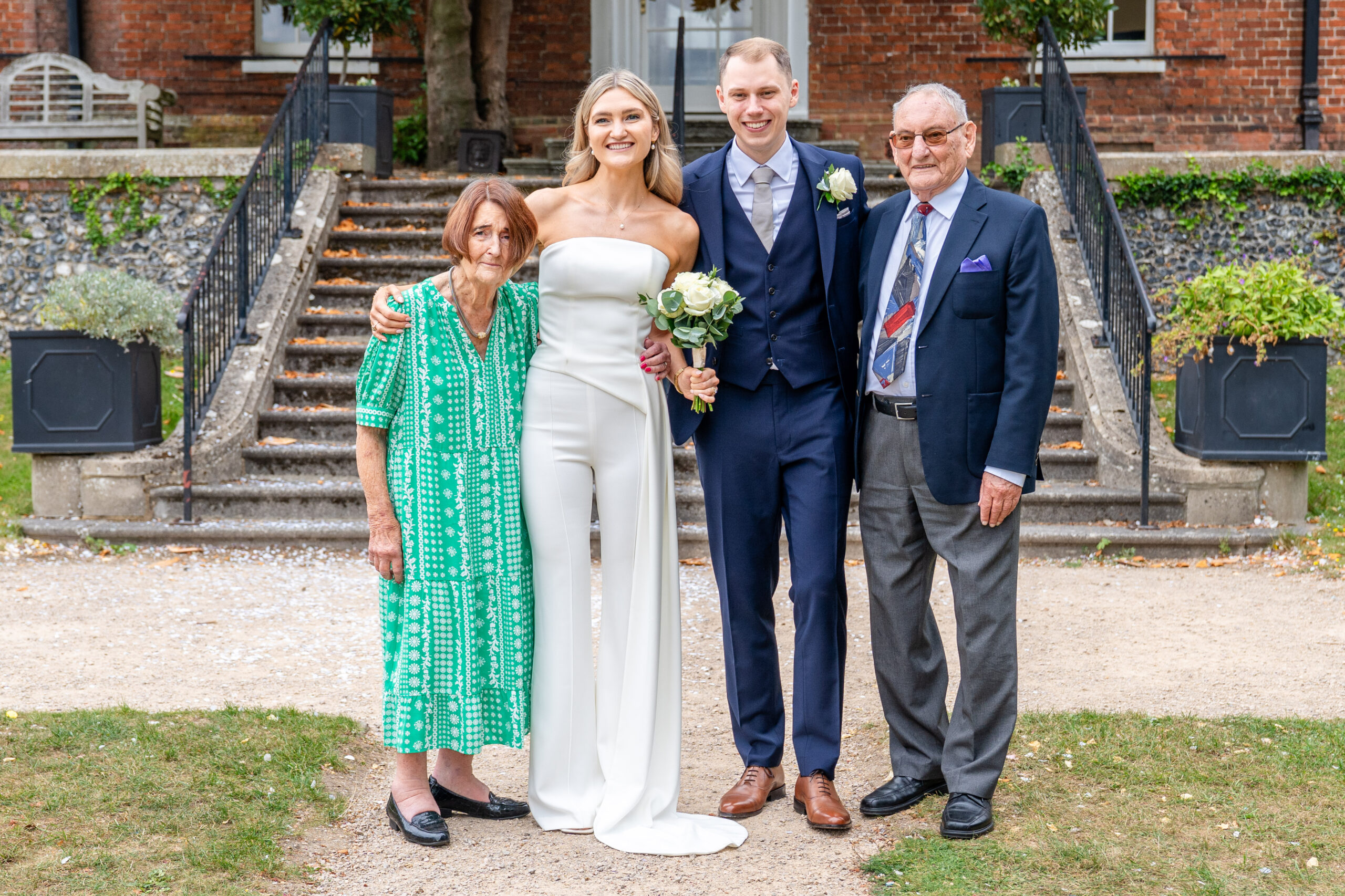 Family photo on Leatherhead Register Office steps.