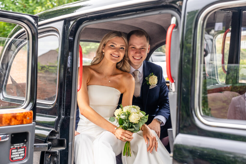 Taxi portraits captured by Surrey wedding photographer