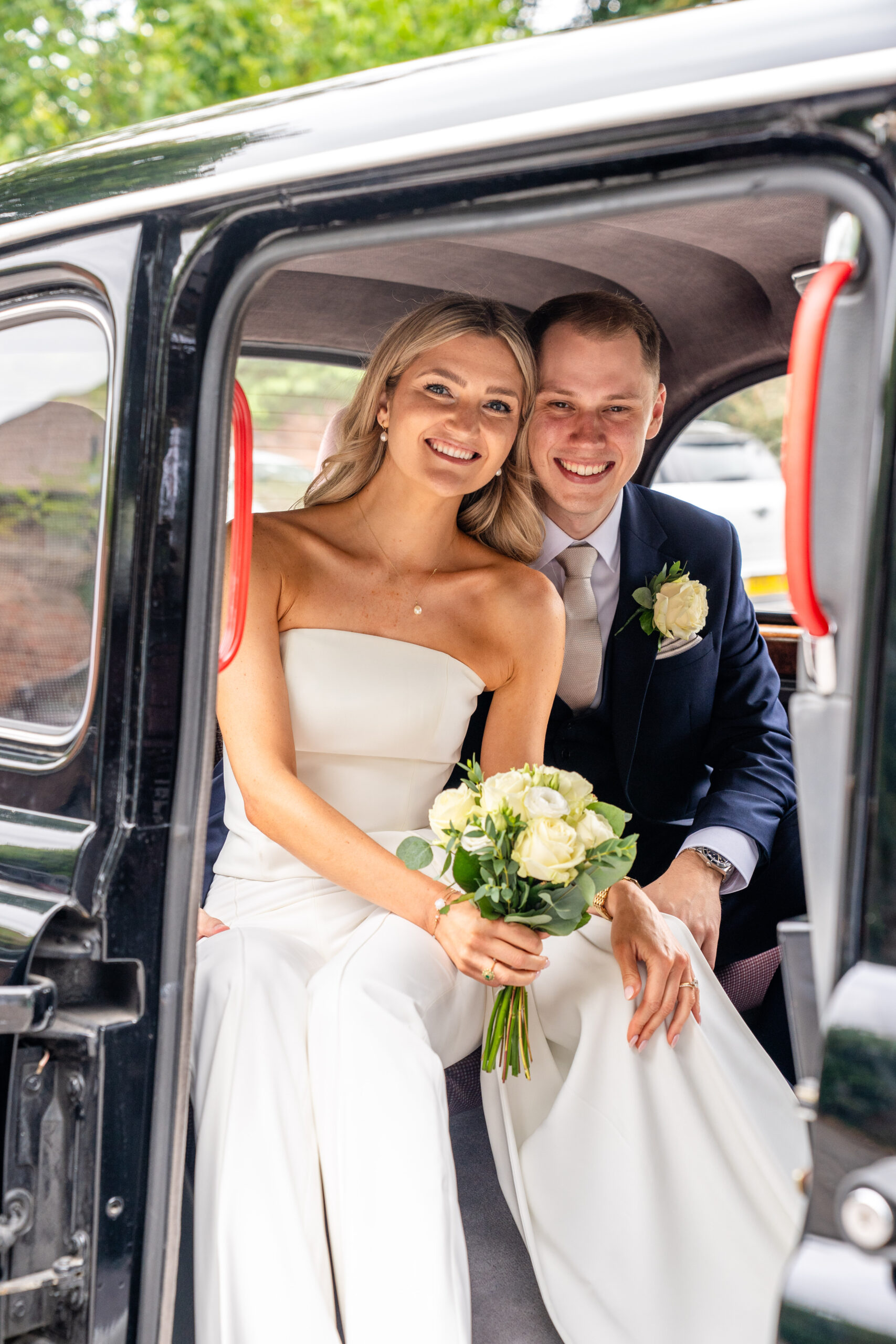 Taxi portraits captured by Surrey wedding photographer