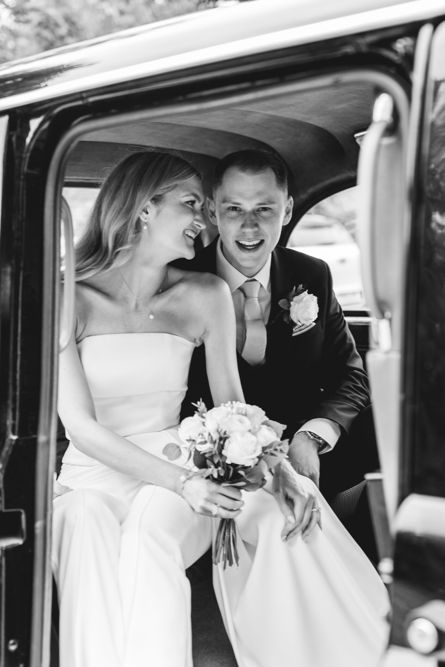black and white taxi classic couple portrait