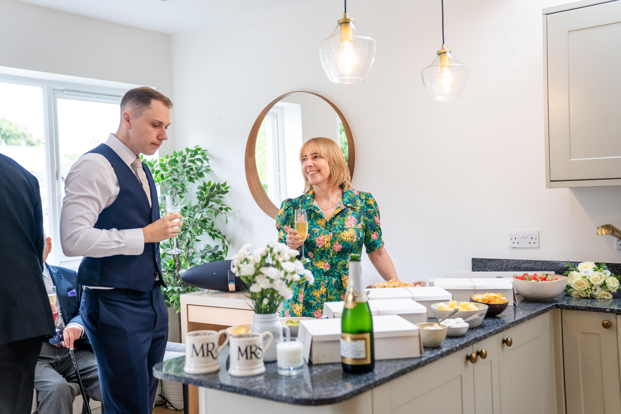 Relaxed reception in couples garden and housein Surrey