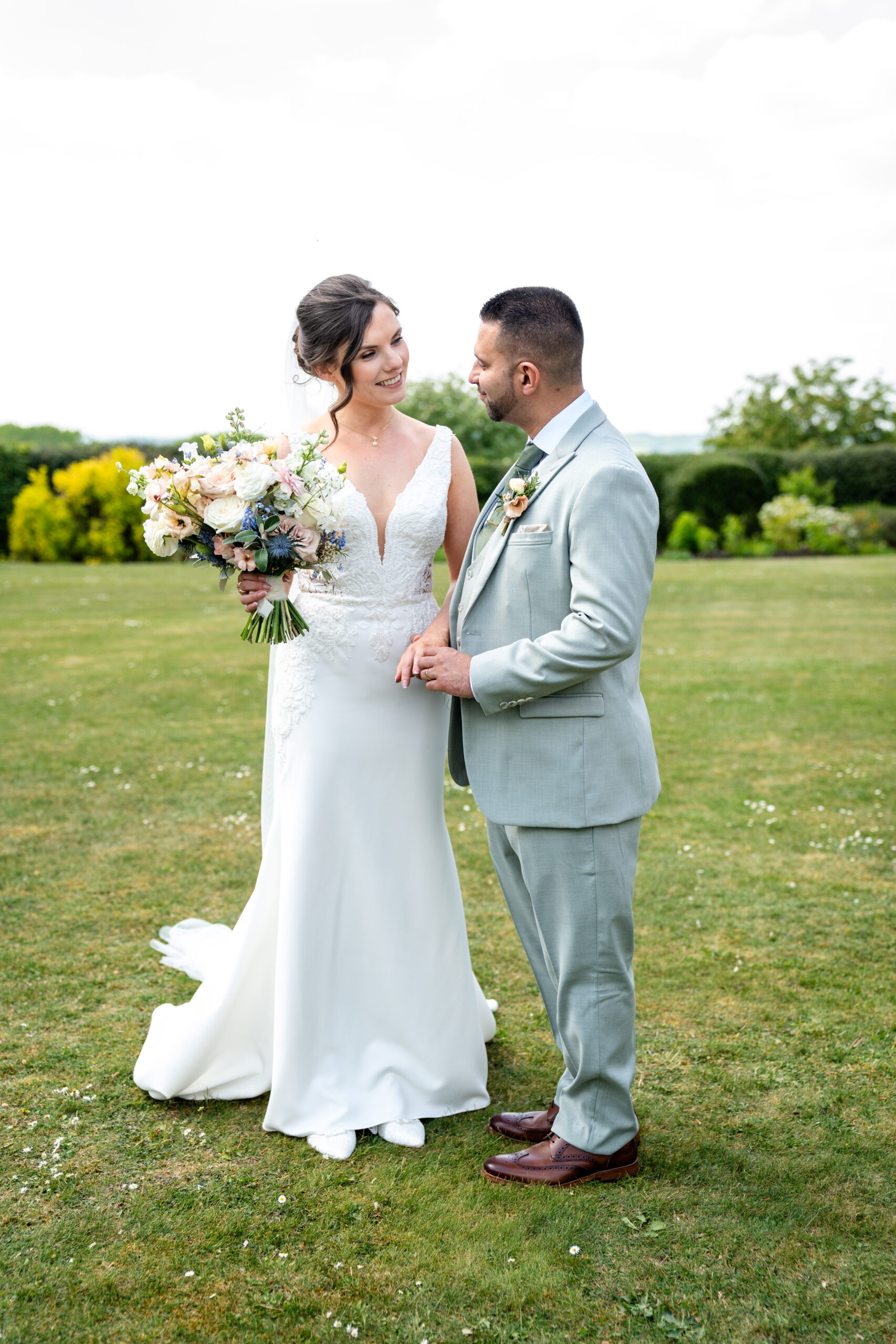 Garden portraits bride and groom in South Yorkshire wedding venue
