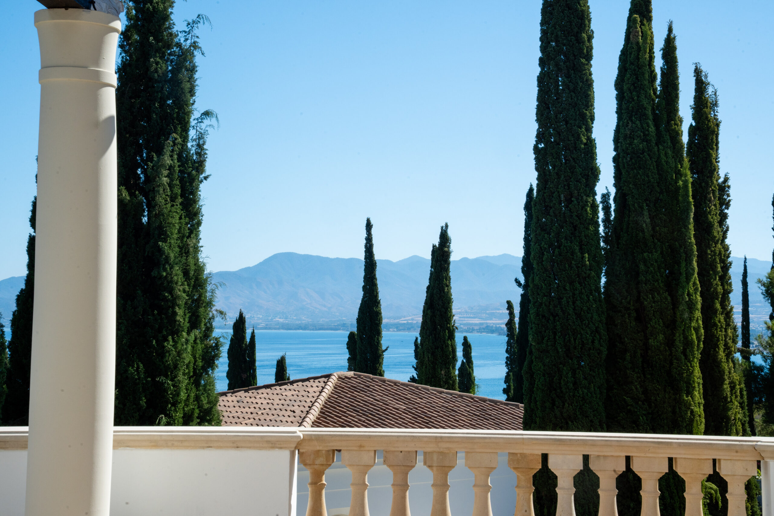 Mediterranean Sea views from the Anassa Hotel terrace captured by a Cyprus wedding photographer