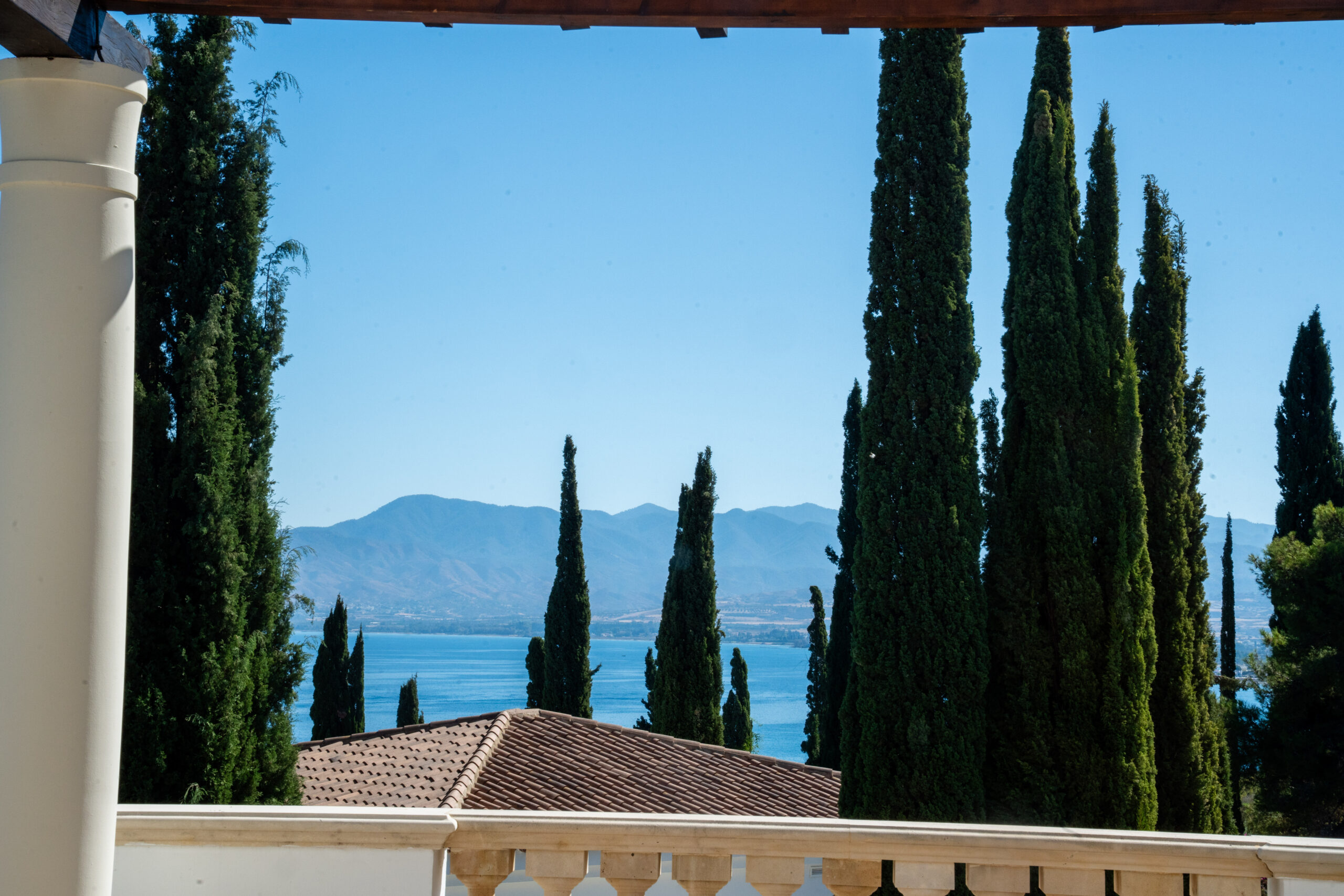 Mediterranean Sea views from the Anassa Hotel terrace captured by a Cyprus wedding photographe