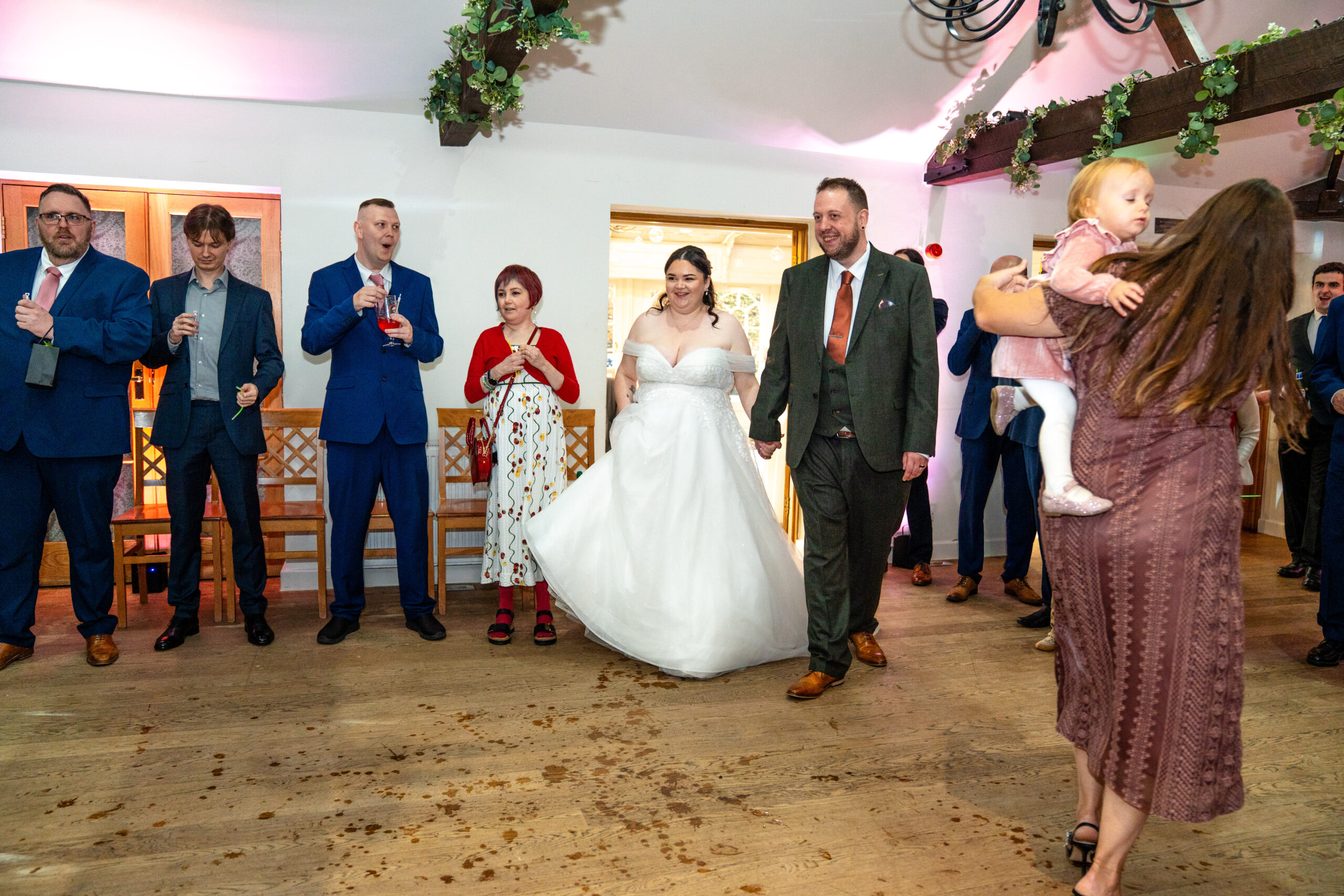 walking into the barn, in Croyden wedding venue Oaks farm 