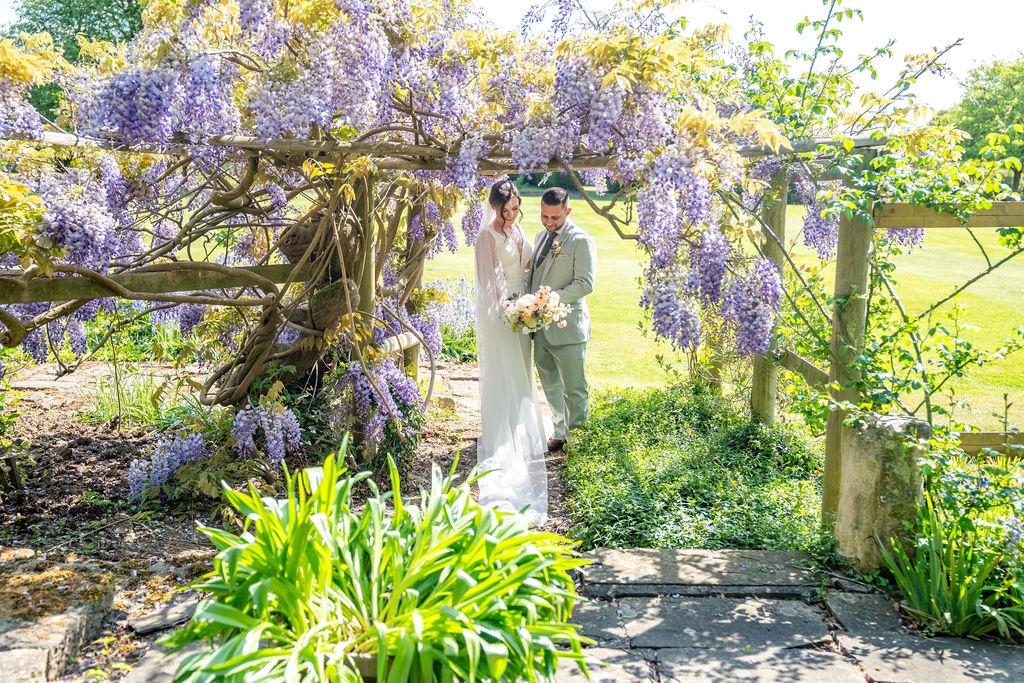 Wedding photography in the gardens at Hooton Pagnell Hall