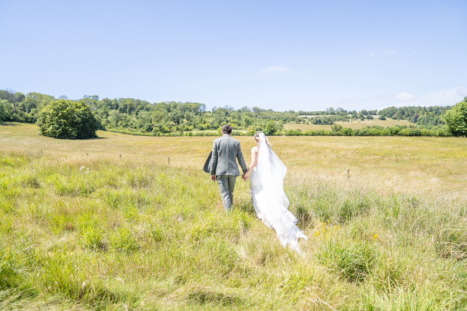 Bride and Groom relaxed couple portraits in Berkshire countryside