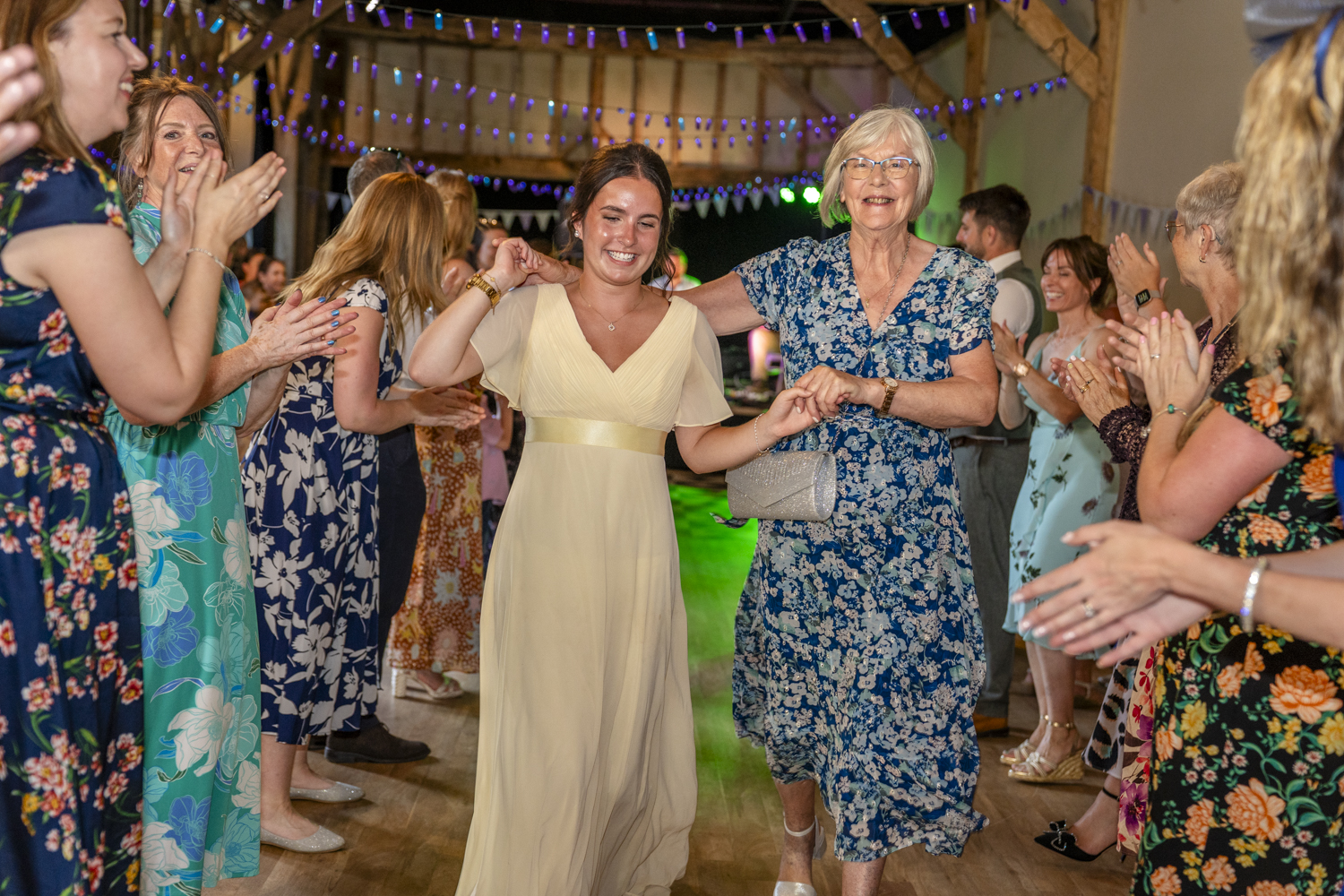 Dancing in the barn in the evening reception at Combe Manor